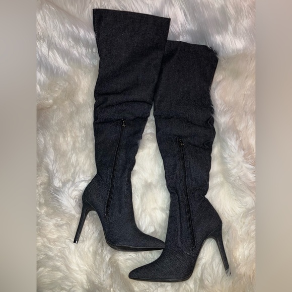 CAPE ROBBIN BLACK DENIM SNAKE THIGH-HIGH BOOTS! - Picture 11 of 15